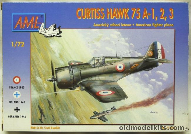 AML 1/72 Curtiss Hawk 75 A-1 / A-2 / A-3 - France 1940 Pilot Alois Vasatko 12 + 2 Victories / France Bourges Polish Flight May 1940 / Finland CU-505 July 1941 / Finland Same Spring 1944 / Finland CU-560 / Luftwaffe 1943 / French Casablanca 1942 - BAGGED, 72 013 plastic model kit